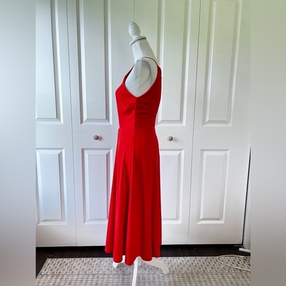 LULU’S Women’s Size Medium Red-Orange High Halter Neck Cut-Out A-Line Midi Dress - Picture 7 of 15